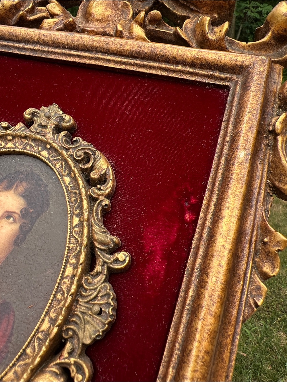 VTG Hollywood Regency Baroque Gold Ornate Framed Velvet Cameo Lady Wall Art - Picture 5 of 14